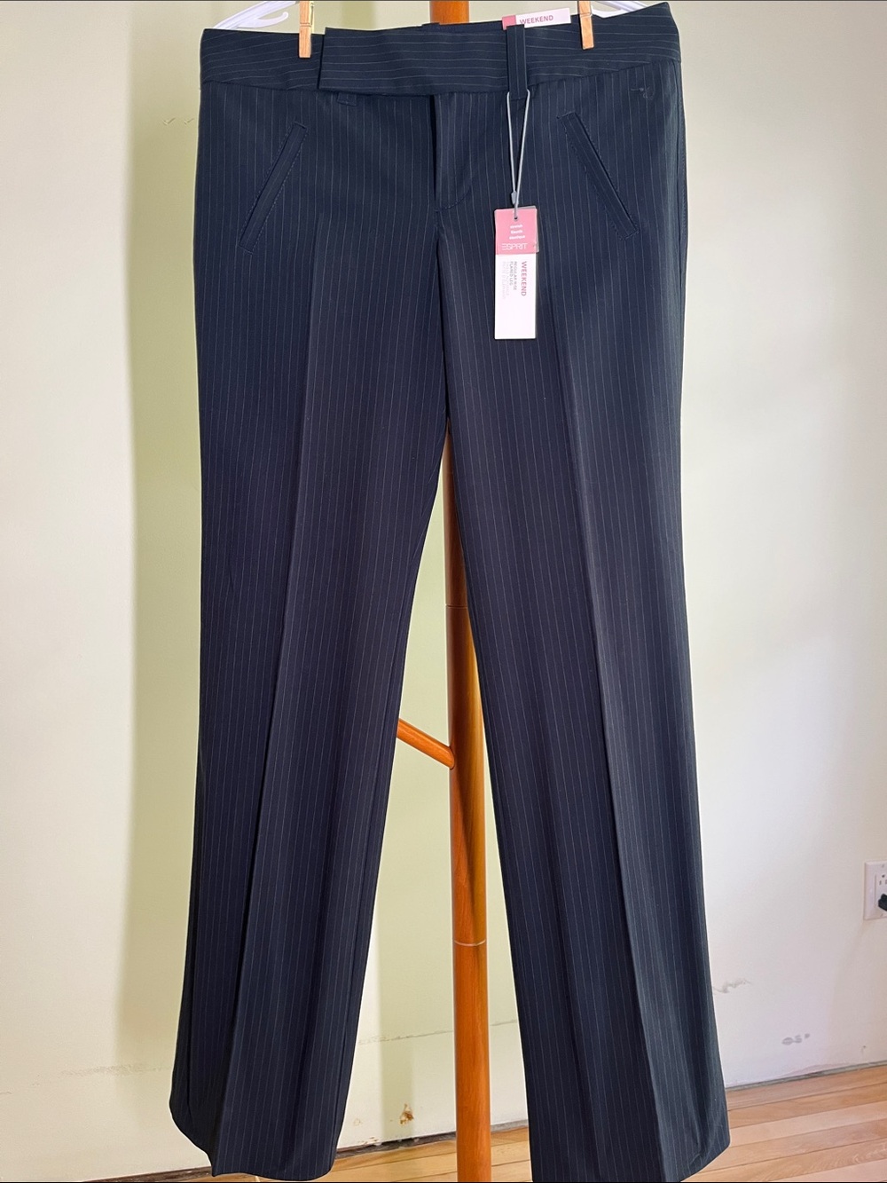 Esprit Men's Black Pinstripe Dress Trousers